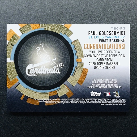 Paul Goldschmidt - 2020 Topps Update Coin Cards #TBC-PG - Picture 2 of 2